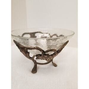 Clear crackle glass vase on pedestal 36